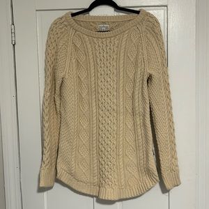 L.L. Bean Signature Fisherman’s Cable Knit Ivory Cream Sweater